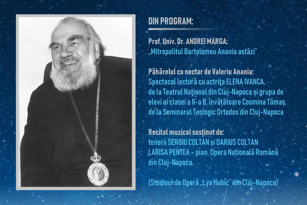 Invitație: Seară culturală dedicată memoriei Mitropolitului Bartolomeu Anania, la 9 ani de la trecerea în veșnicie