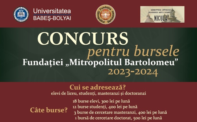 Fundaţia „Mitropolitul Bartolomeu” oferă 34 de burse studiu pentru anul şcolar şi universitar 2023-2024 | Comunicat de presă